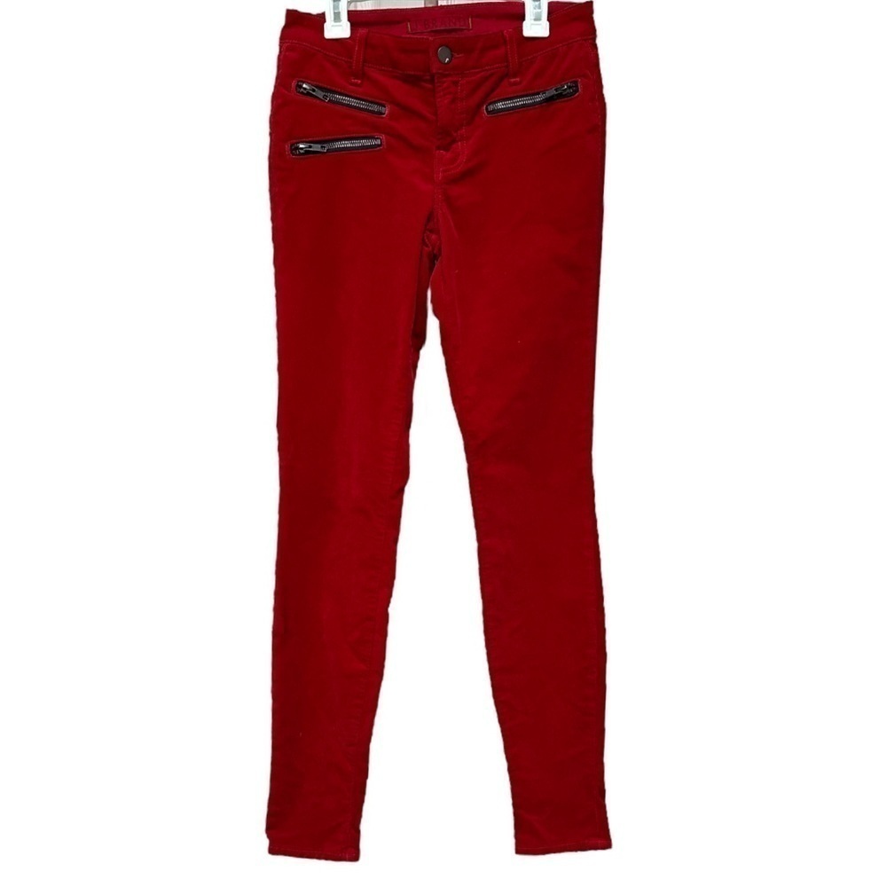 JBrand ZOEY Bright Red Velvety Corduroy Jeans “Great Red” Wash Zippered Pockets - Picture 4 of 14